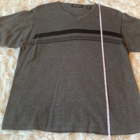 Men's Brandini Gray with Black Horizontal Stripes Short Sleeve Sweater  Size L - Picture 4 of 5